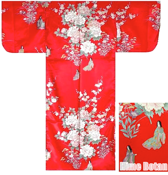 Kimono japonais Hime Botan rouge polyester fille "Made in Japan"  