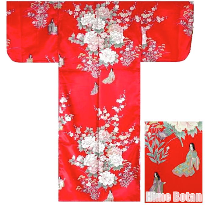 Kimono japonais Hime Botan rouge polyester fille "Made in Japan"  