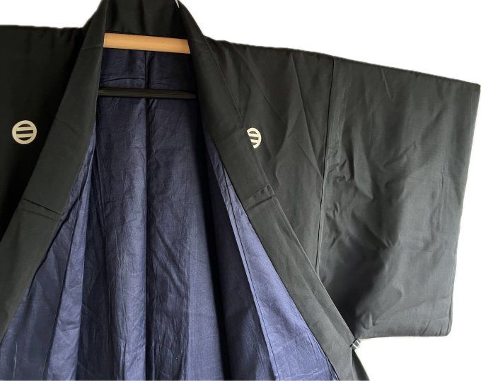 Set Haori & Kimono homme Antique Soie Noire - Formel - Futatsu Hiki MonTsuki