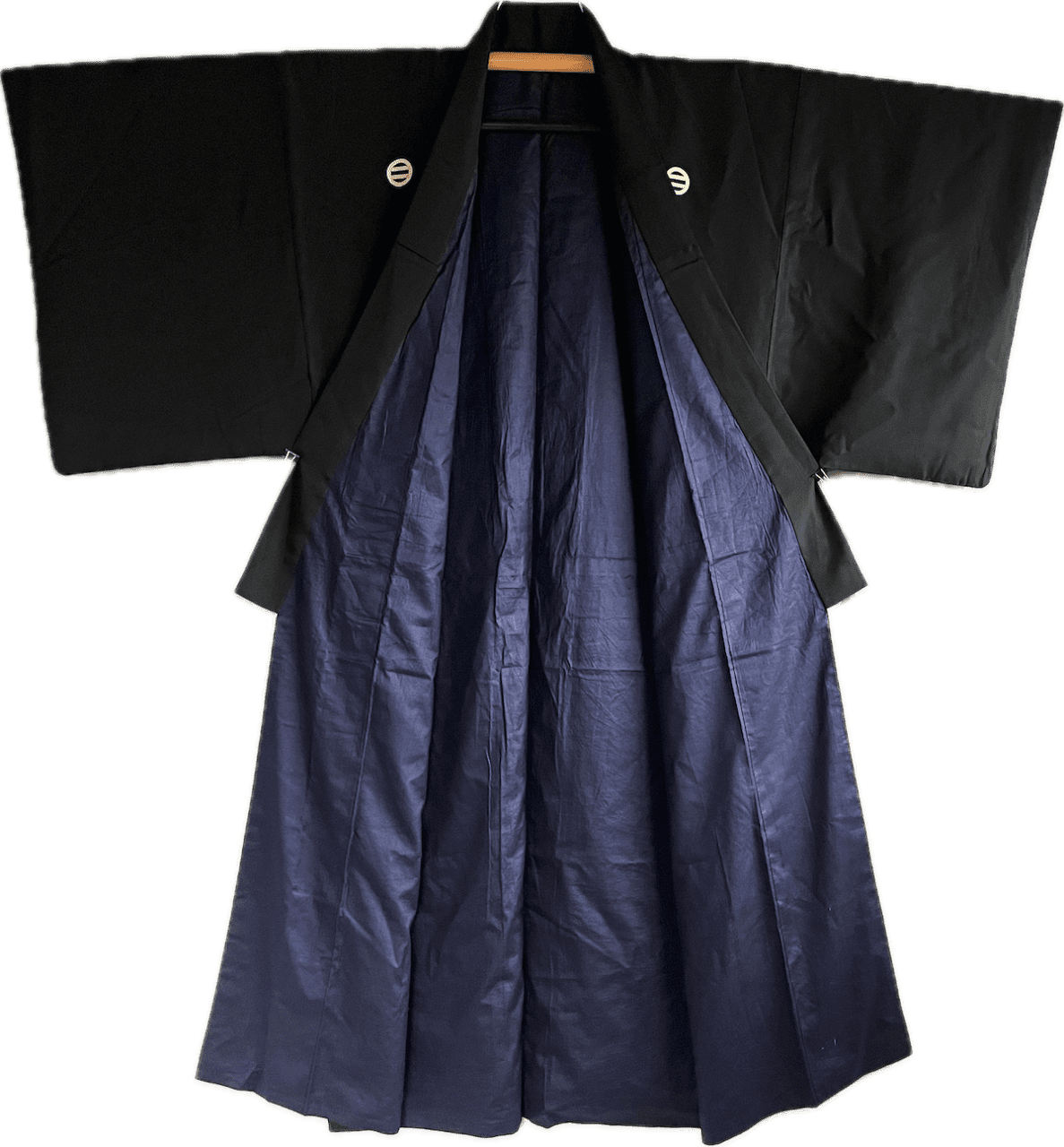 Kimono Haori Japonais Vintage Pure Soie Bleu Marine - Occasion Avec Taches