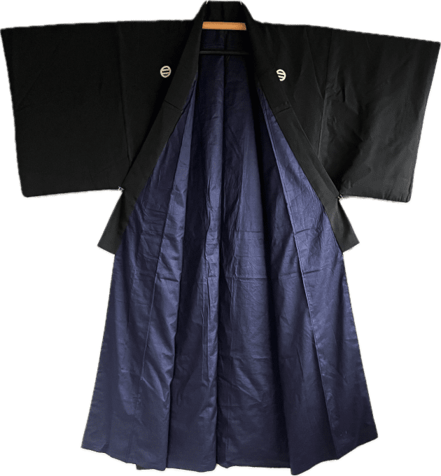 Set Haori & Kimono homme Antique Soie Noire - Formel - Futatsu Hiki MonTsuki