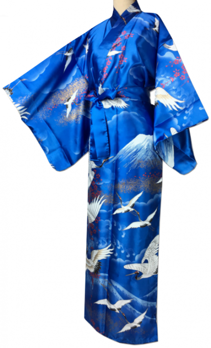 Kimono japonais Mont Fuji & Grue du Japon Tsuru polyester femme "Made in Japan"  