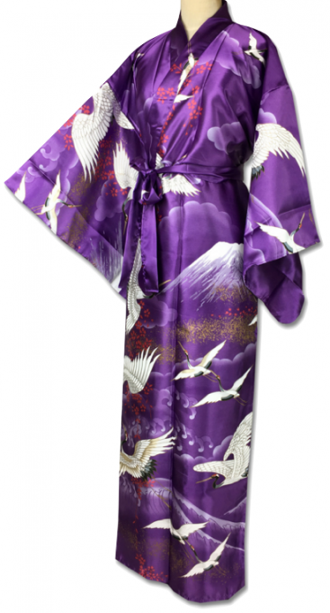 Kimono japonais Mont Fuji & Grue du Japon Tsuru polyester femme "Made in Japan"  