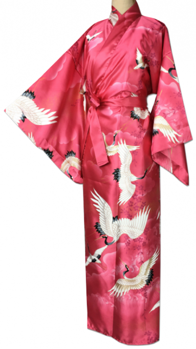 Kimono japonais Mont Fuji & Grue du Japon Tsuru polyester femme "Made in Japan"  