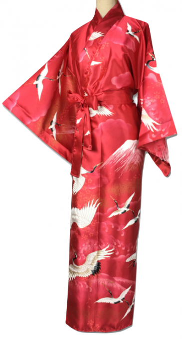 Kimono japonais Mont Fuji & Grue du Japon Tsuru polyester femme "Made in Japan"  