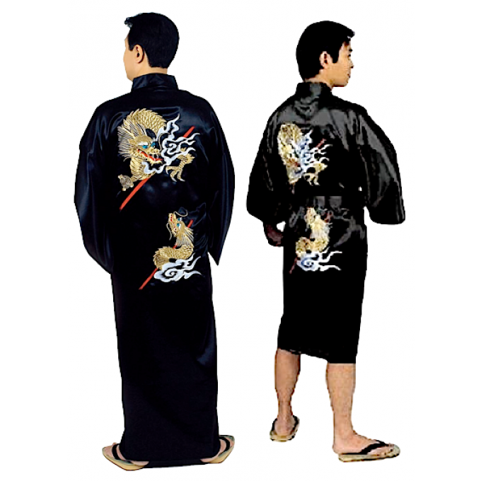 Kimono japonais Mukai Ryu polyester noir homme