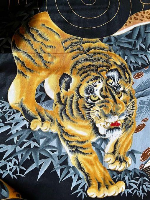 Kimono japonais Ryu Tora Dragon VS Tigre coton noir homme