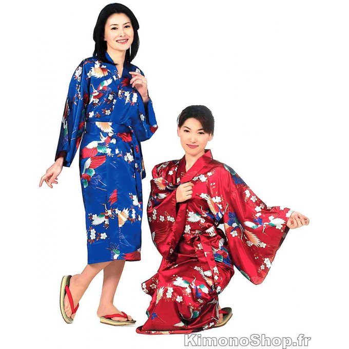 Kimono japonais Sakura Tsuru polyester femme "Made in Japan"