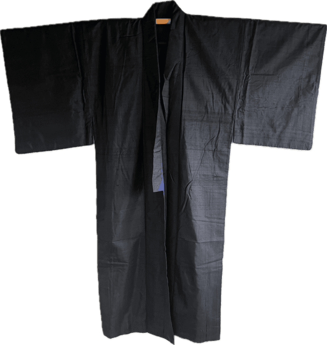 Kimono japonais traditionnel homme -Soie noire Tsumugi - Kajinoha Montsuki
