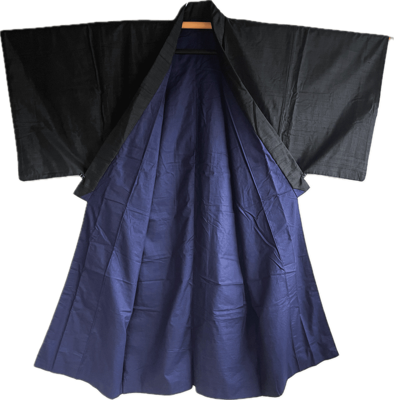 Kimono japonais traditionnel homme -Soie noire Tsumugi - Kajinoha Montsuki