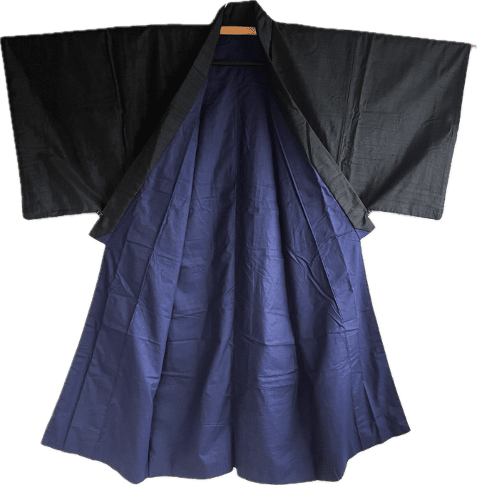 Kimono japonais traditionnel homme -Soie noire Tsumugi - Kajinoha Montsuki