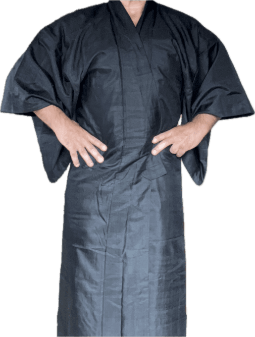 Kimono japonais traditionnel homme -Soie noire Tsumugi - Kajinoha Montsuki