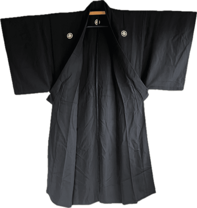 Kimono Japonais Traditionnel soie noire Montsuki d'Été homme