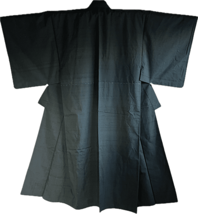 Kimono japonais traditionnel en soie sauvage Tsumugi bleu  verdâtre homme 06