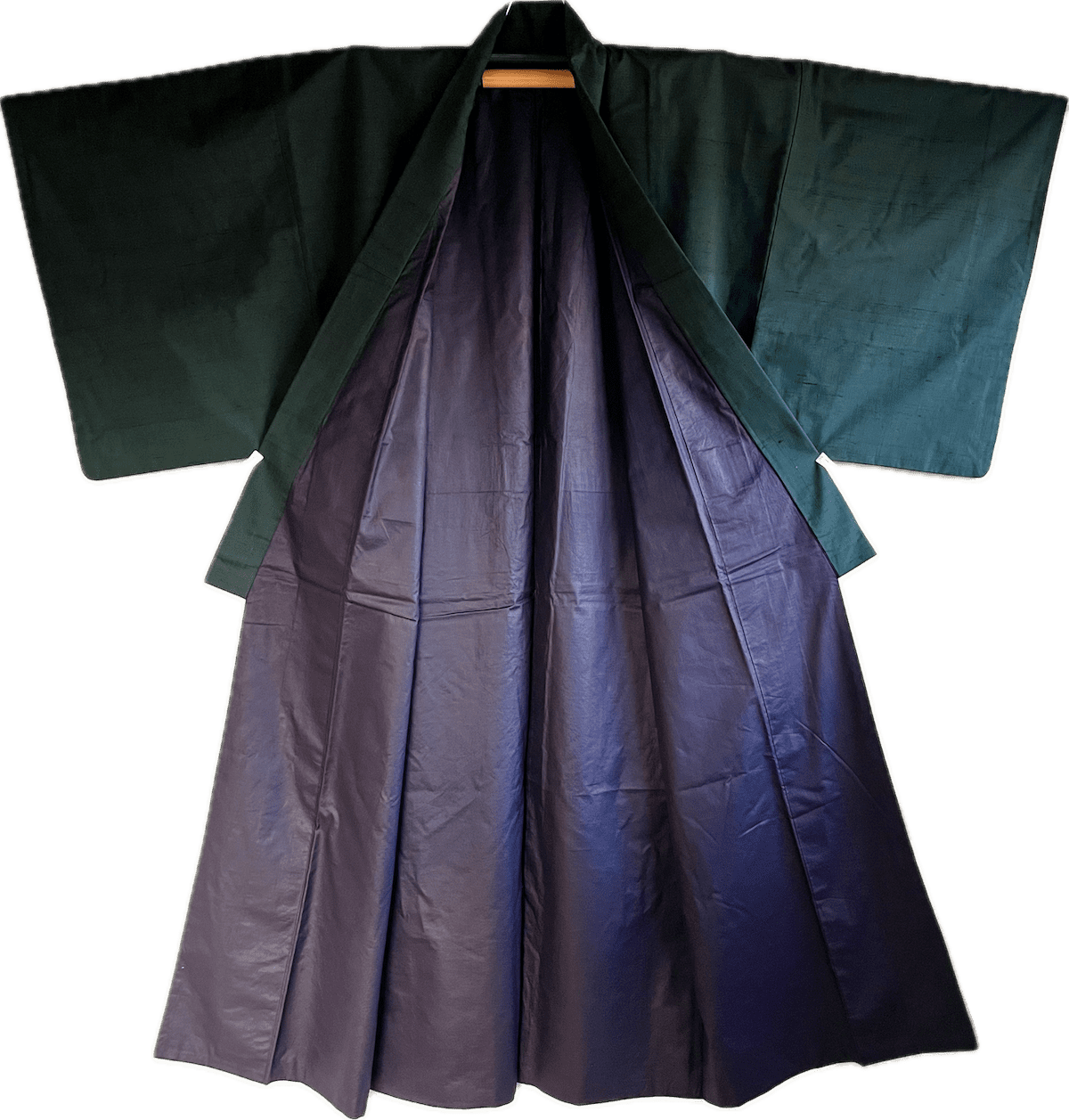 Kimono japonais traditionnel en soie sauvage Tsumugi bleu  verdâtre homme 06