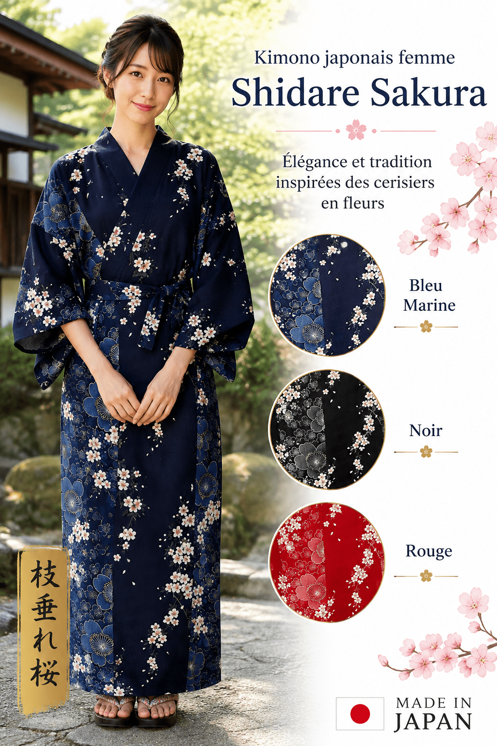 Kimono japonaise femme  Shidare Sakura "Made in Japan" 