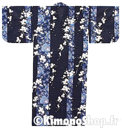 Kimono Yukata Shidare Sakura noir coton femme "Made in Japan"