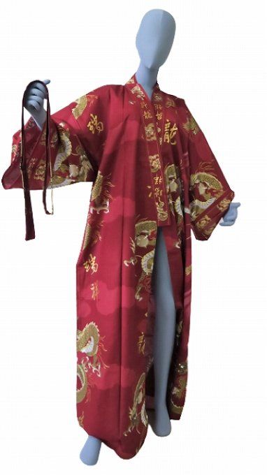 Yukata Fuji To Ryu coton rouge Taille Kimono 58inch homme  