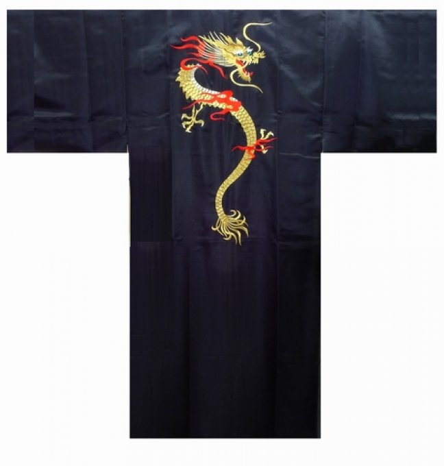 Kimono japonais Kaen ryu polyester noir homme "Made in Japan"