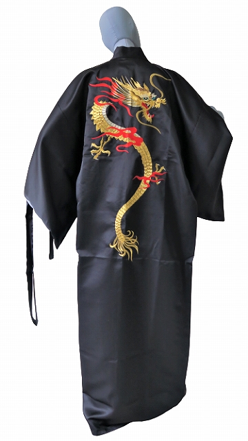 Kimono japonais Kaen ryu polyester noir homme "Made in Japan"