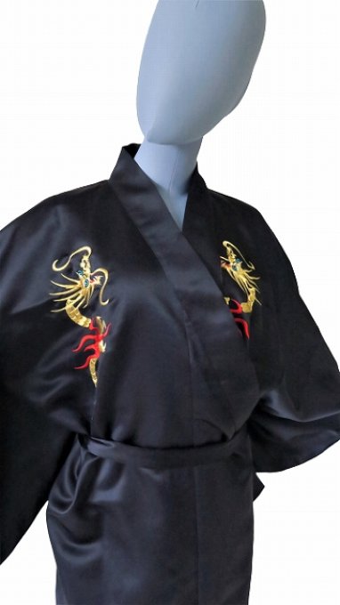 Kimono japonais Kaen ryu polyester noir homme "Made in Japan"