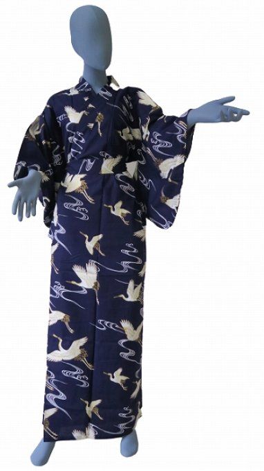 Yukata Ryu Sui Tsuru coton bleu marine Taille L femme 