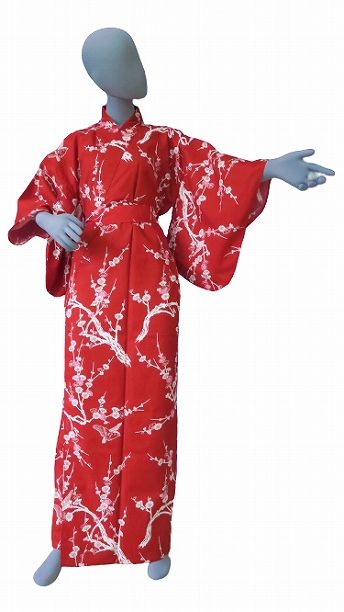 Yukata Ume rouge femme Taille:M (155cm~165cm) "Made in Japan"
