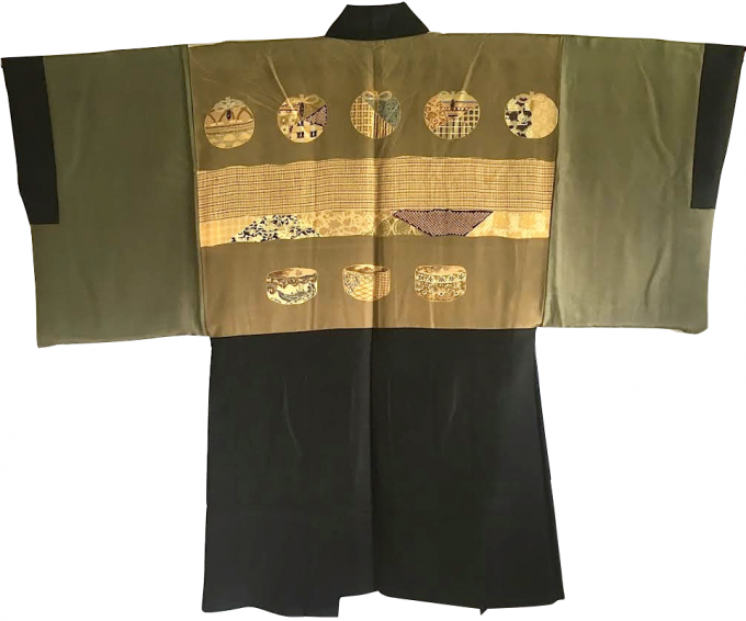 Luxe Antique  Haori soie noire Kenkatabami Montsuki SADO Chanoyu - Cérémonie du thé