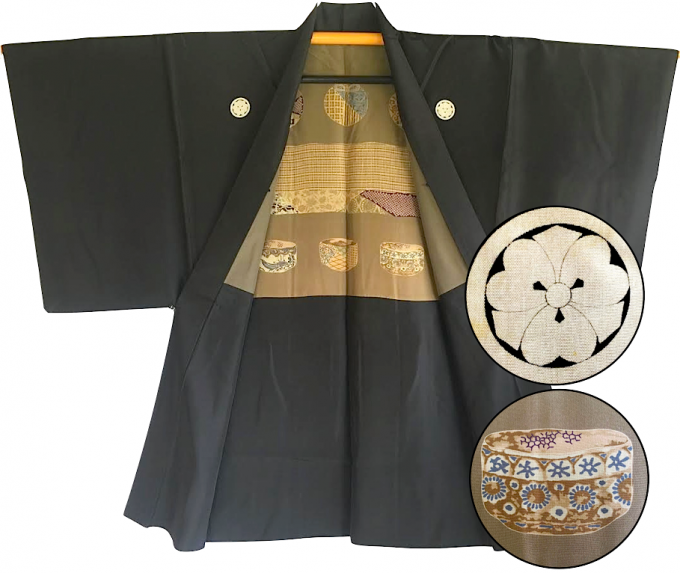 Luxe Antique  Haori soie noire Kenkatabami Montsuki SADO Chanoyu - Cérémonie du thé