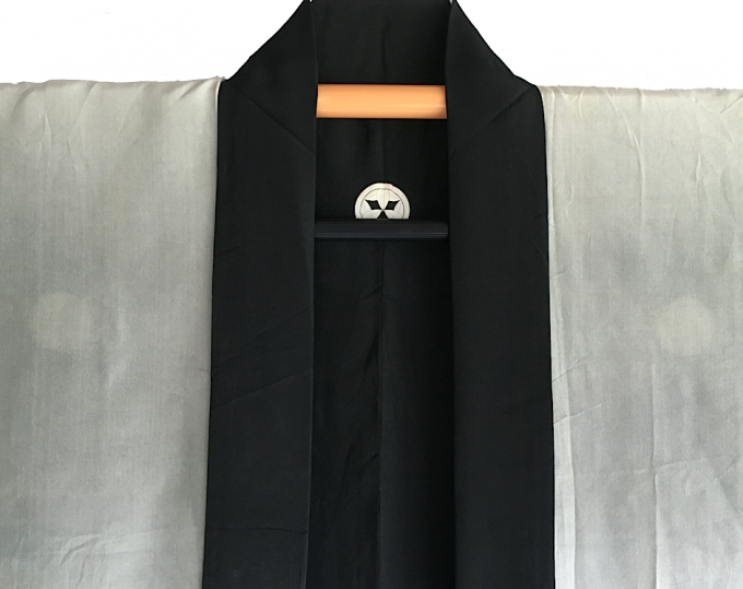 Luxe Antique haori samourai soie noire Takenaka Montsuki TakaMatsu Gara Faucon & Pin homme 