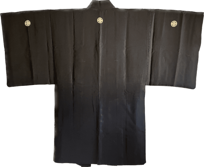 Luxe Antique haori  soie noire Mokkou Montsuki Samourai Benkei homme   