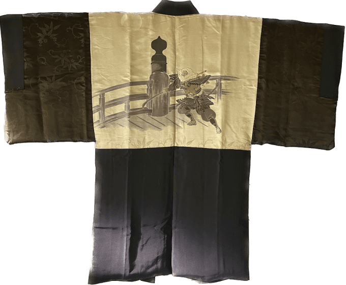 Luxe Antique haori  soie noire Mokkou Montsuki Samourai Benkei homme   