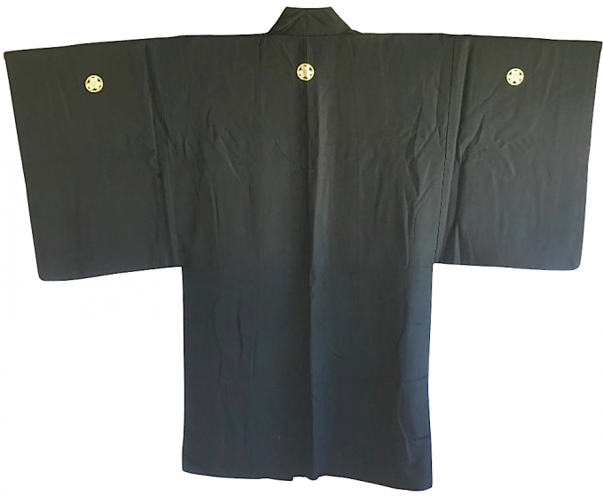 Antique Veste kimono Haori Samourai soie noire katabami Montsuki Matsubara Fuji