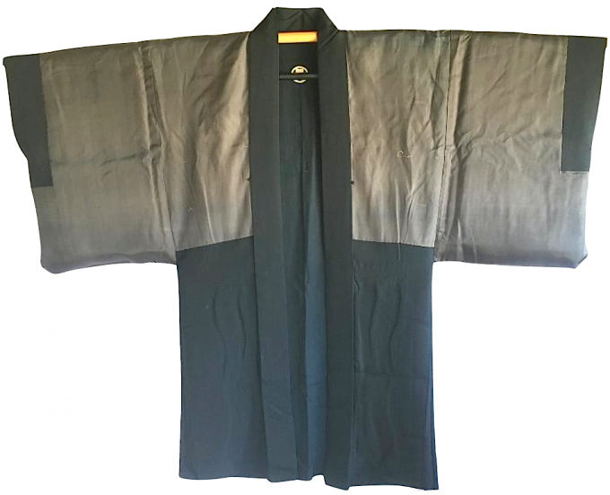 Antique Veste kimono Haori Samourai soie noire katabami Montsuki Matsubara Fuji