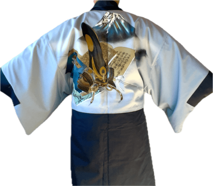 Haori Japonais Traditionnel en Soie Ōshima – Kabuto du Samouraï Kato Kiyomasa