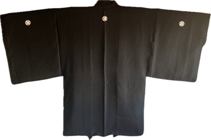 Antique haori homme - soie noire - TakanoHane Montsuki - Tigre Majestueux