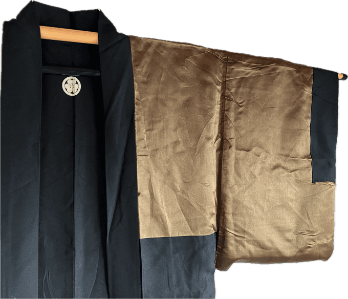 Haori japonais homme soie noire Katabami Montsuki Temple Kyomizudera Kyoto & Chateau Himeji