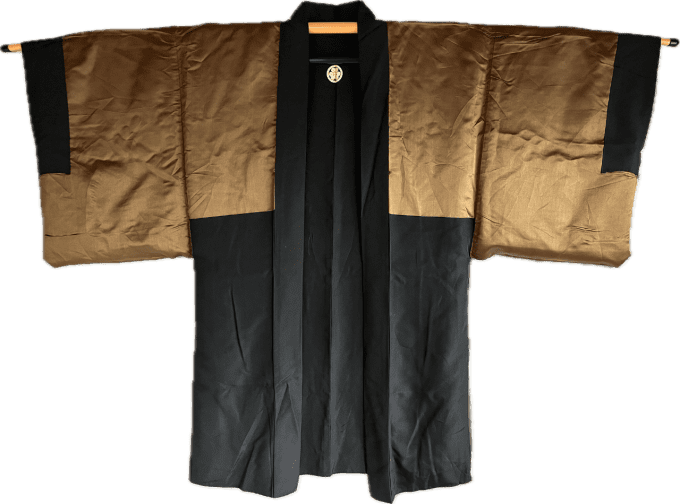 Haori japonais homme soie noire Katabami Montsuki Temple Kyomizudera Kyoto & Chateau Himeji