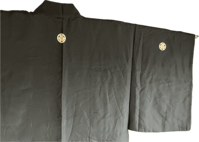 Haori japonais homme soie noire Katabami Montsuki Temple Kyomizudera Kyoto & Chateau Himeji