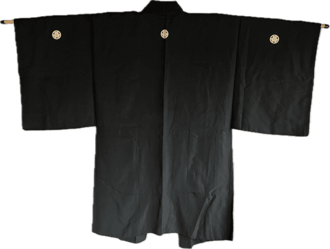 Haori japonais homme soie noire Katabami Montsuki Temple Kyomizudera Kyoto & Chateau Himeji