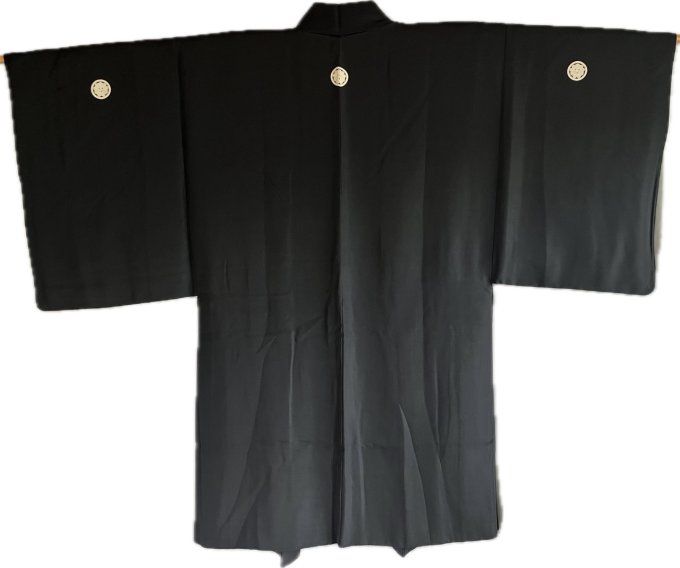 Haori japonais homme Soie Noire – Kenkatabami Montsuki – Sanctuaire Shinto Japonais