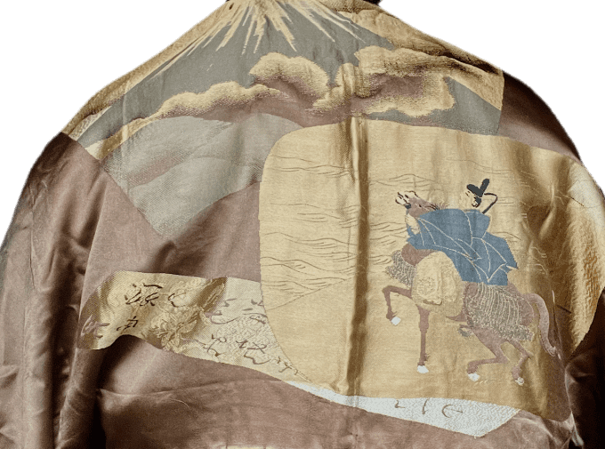 Haori Japonais  Homme Antique  Tomoe Montsuki Voyage de Yoritomo au Fuji San  