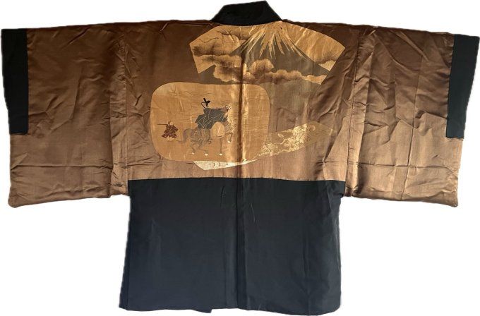 Haori Japonais  Homme Antique  Tomoe Montsuki Voyage de Yoritomo au Fuji San  