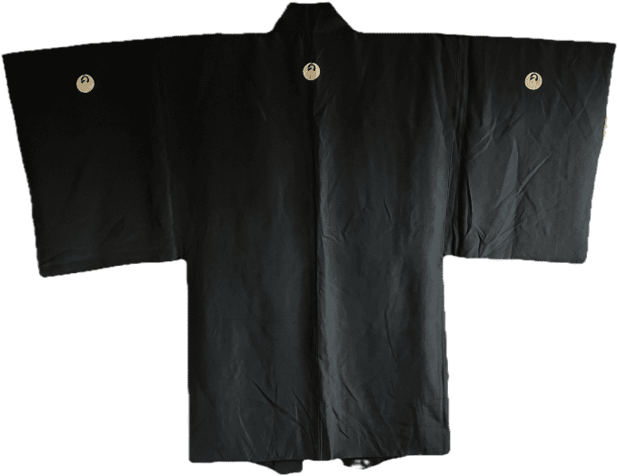 Haori  Japonais Homme soie Noire Tsuru Monstuki Casque de Samouraï (Kabuto)