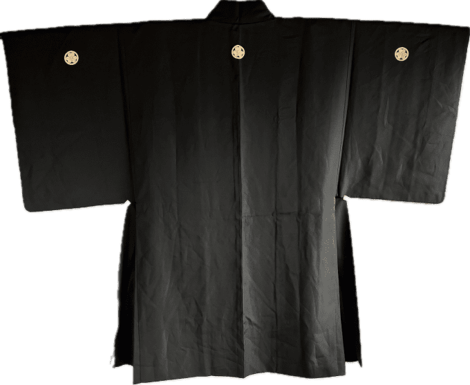 Haori japonais Homme Soie Noire Katabami Montsuki Fuji & Dragon