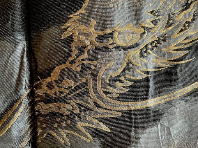 Haori japonais Homme Soie Noire Katabami Montsuki Fuji & Dragon