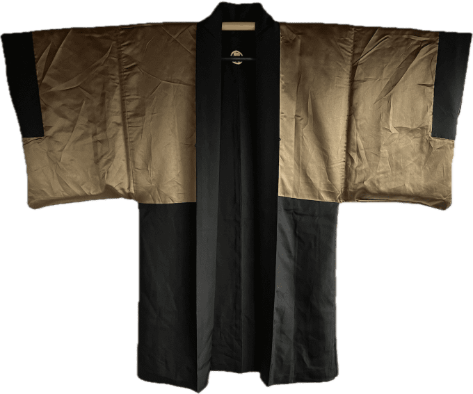 Haori japonais Homme Soie Noire Katabami Montsuki Fuji & Dragon