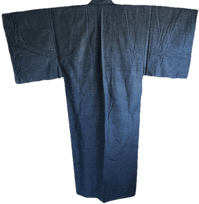 Kimono japonais traditionnel homme soie bleu Tsumugi Oshima Strie 05