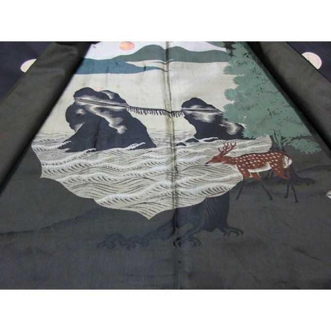  Antique Haori samourai Meoto iwa Ise Maruni Dakimyoga montsuki soie noire homme "Made in Japan" 