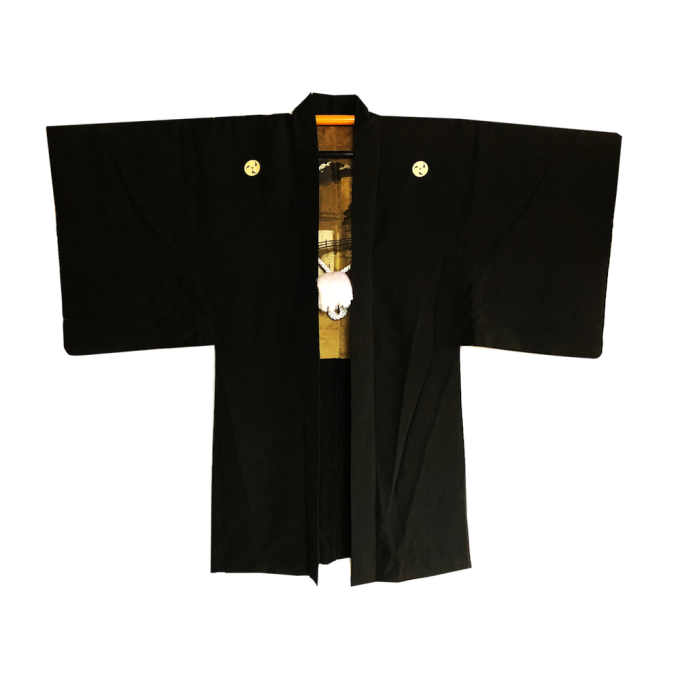 Ancien haori samourai Sakura Jinja Mitsu Tomoe Montsuki homme "Made in Japan"